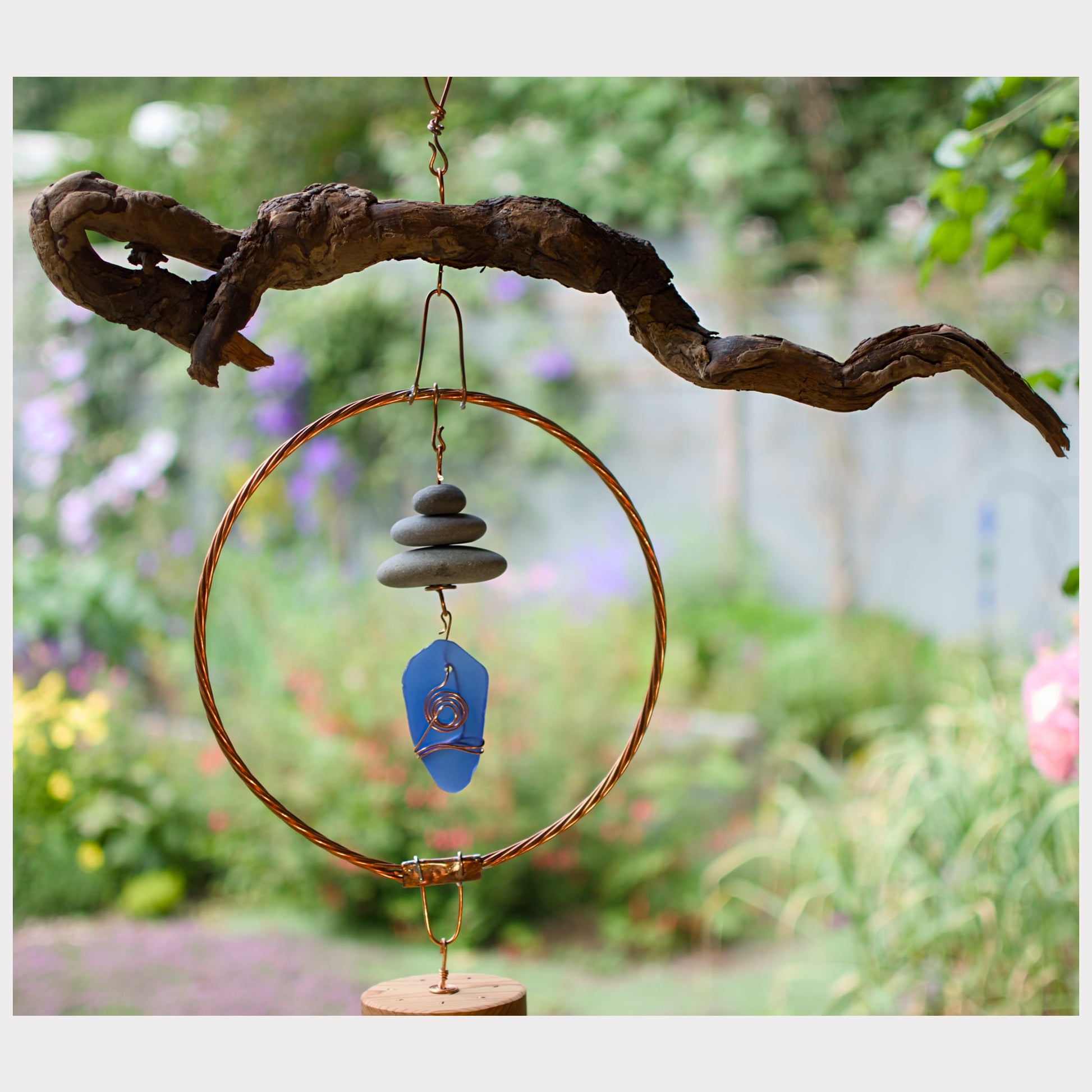 detail, large copper and driftwood wind chime