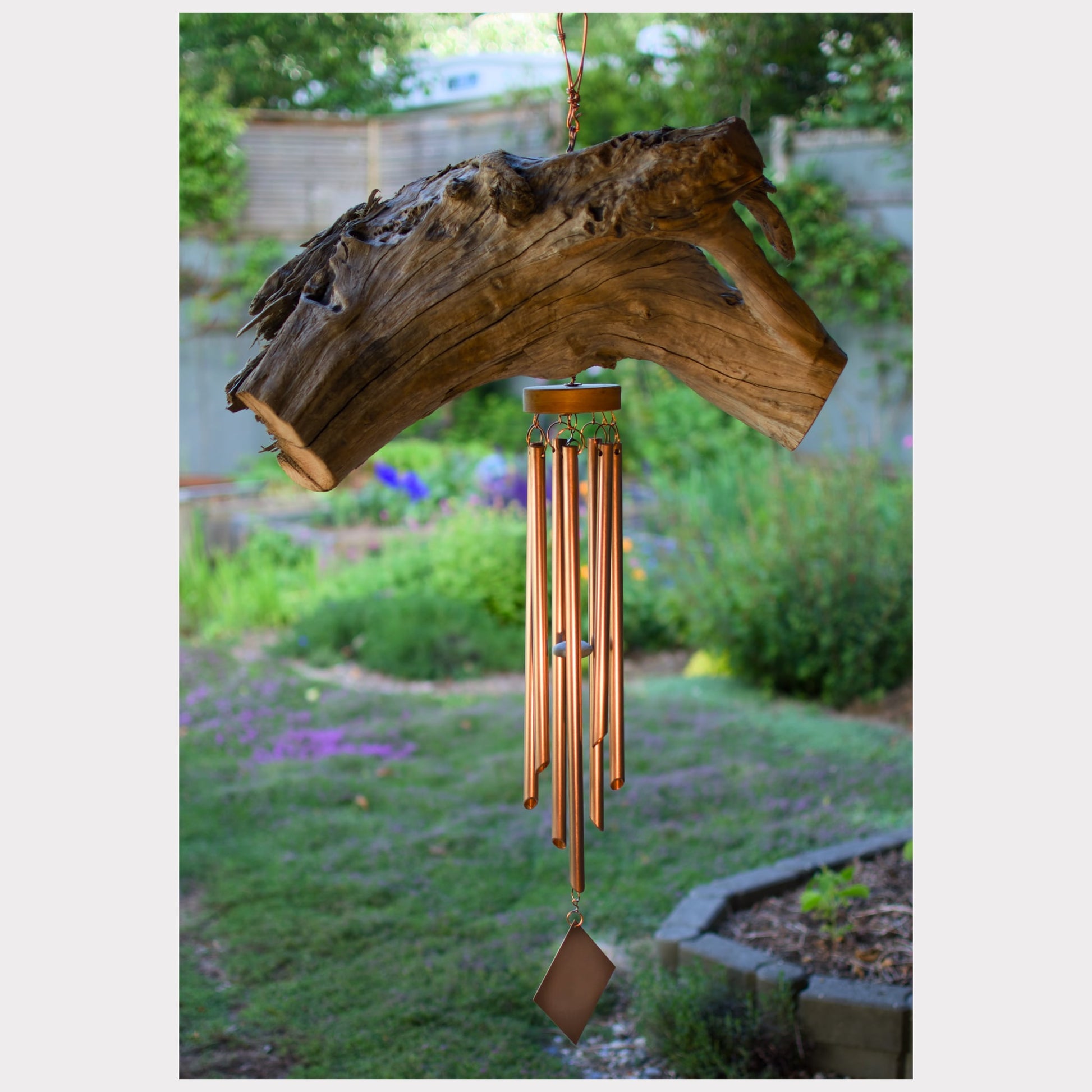 back view, driftwood wind chime