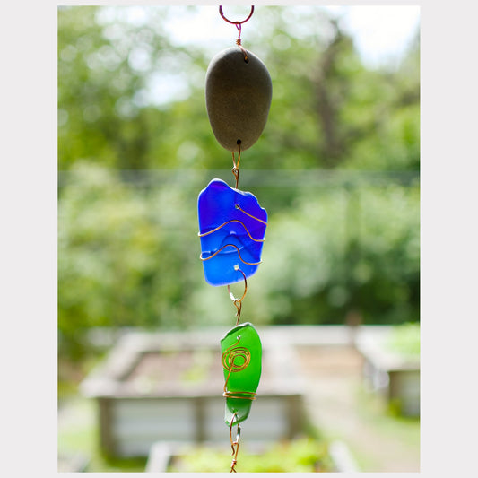 Carillon éolien extérieur en verre de mer en pierre de plage Zen