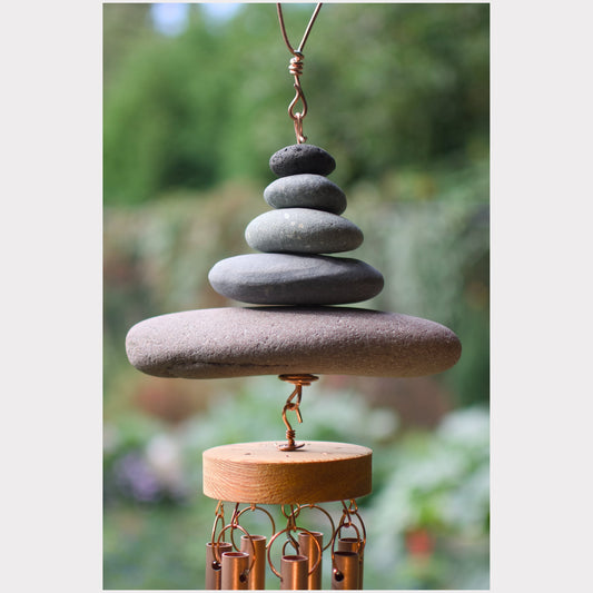 Detail, beach stone wind chime.