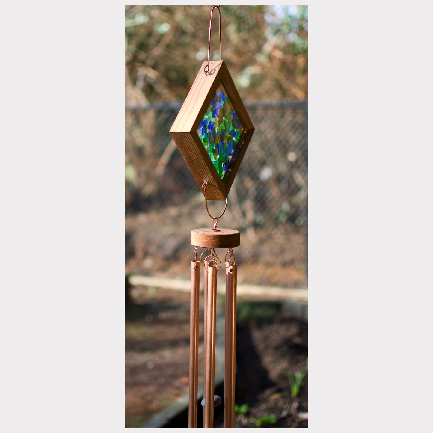 side view, kaleidoscope wind chime