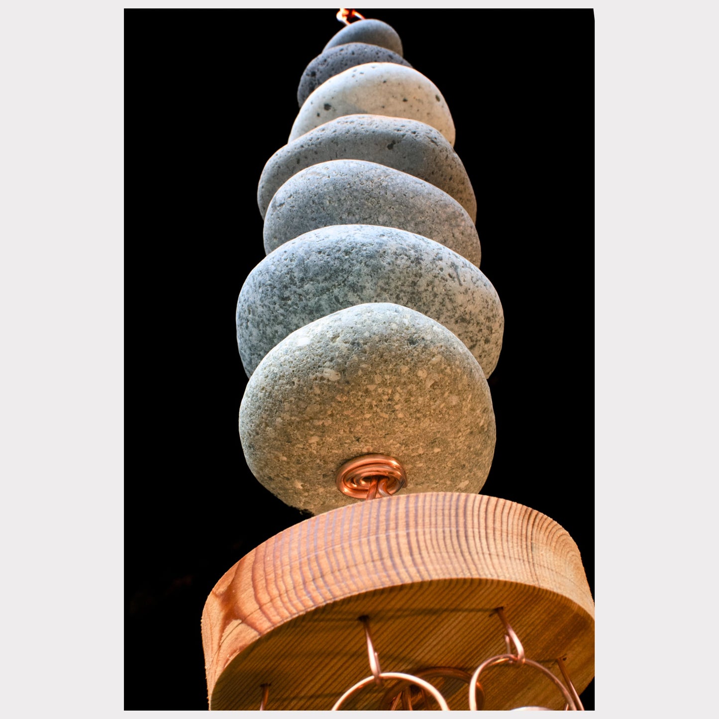 bottom view, zen beach stone wind chime