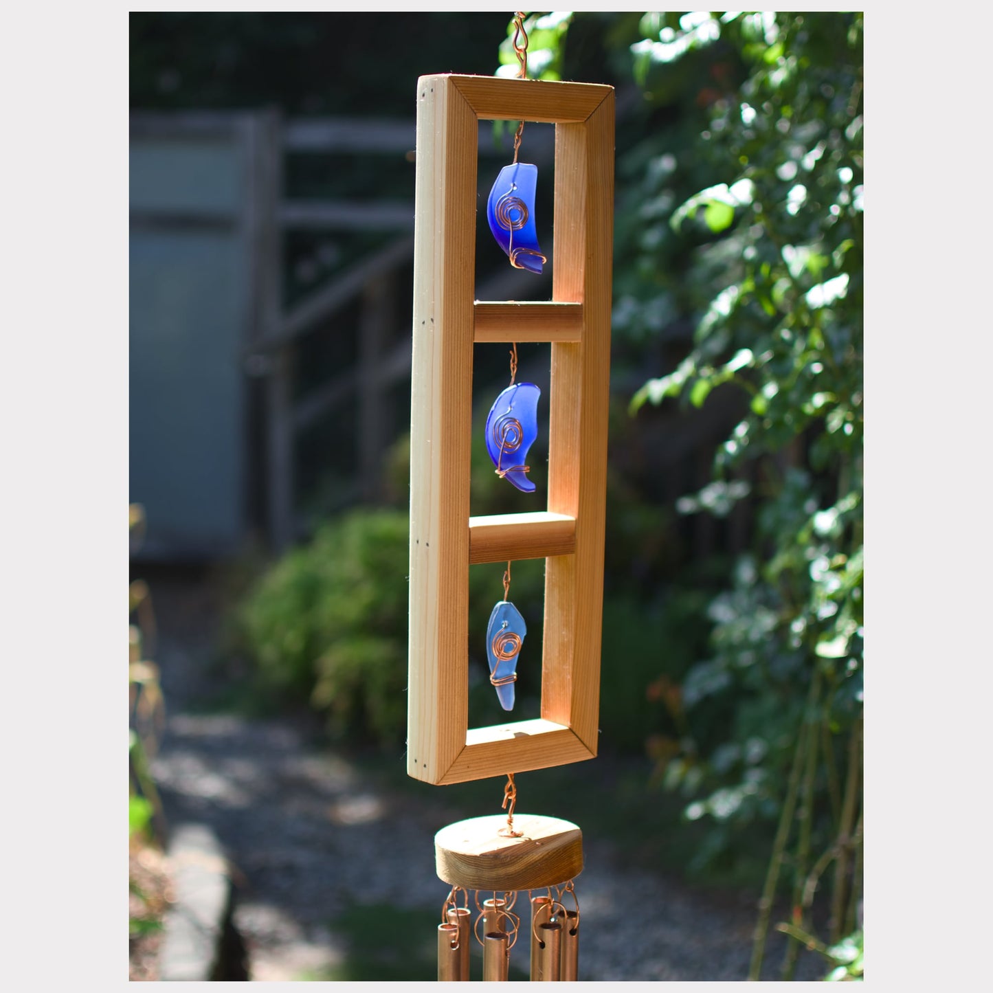 side view, cedar wind chime