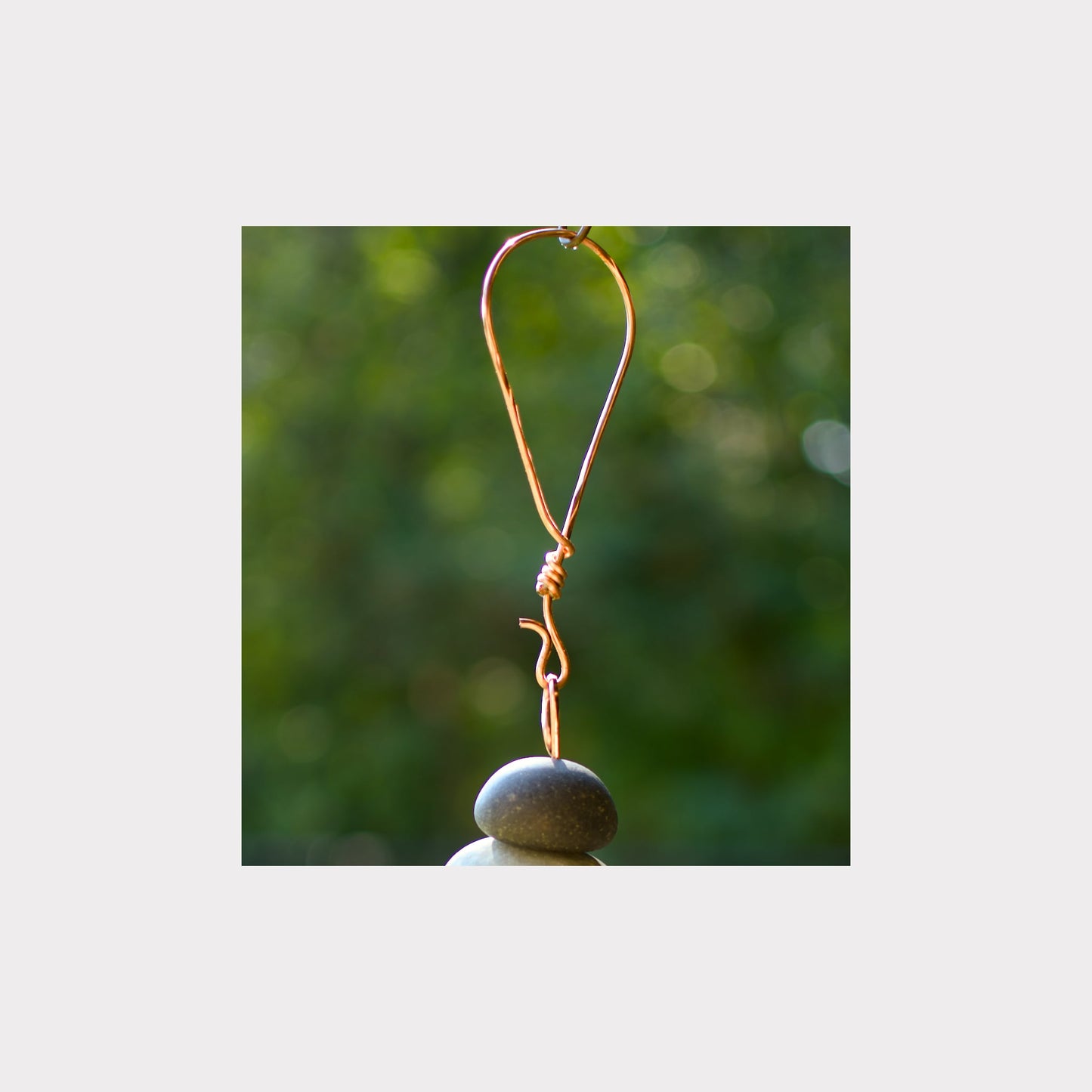 Zen Wind Chime - Natural Beach Stones - Five Genuine Copper Chimes - Relaxing Sound - All Season Outdoor