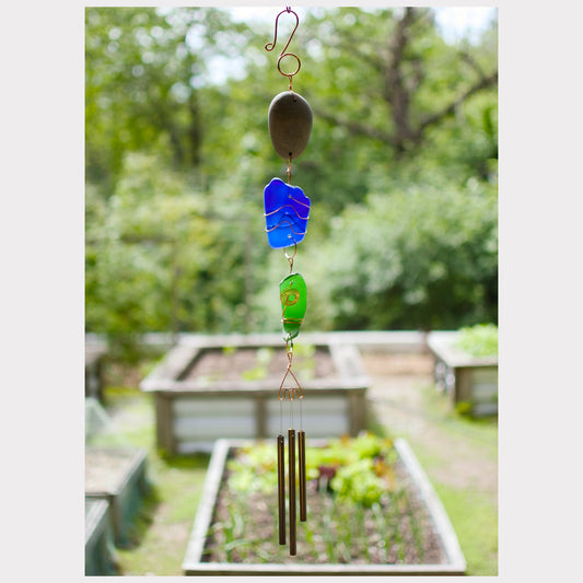 Carillon éolien extérieur en verre de mer en pierre de plage Zen