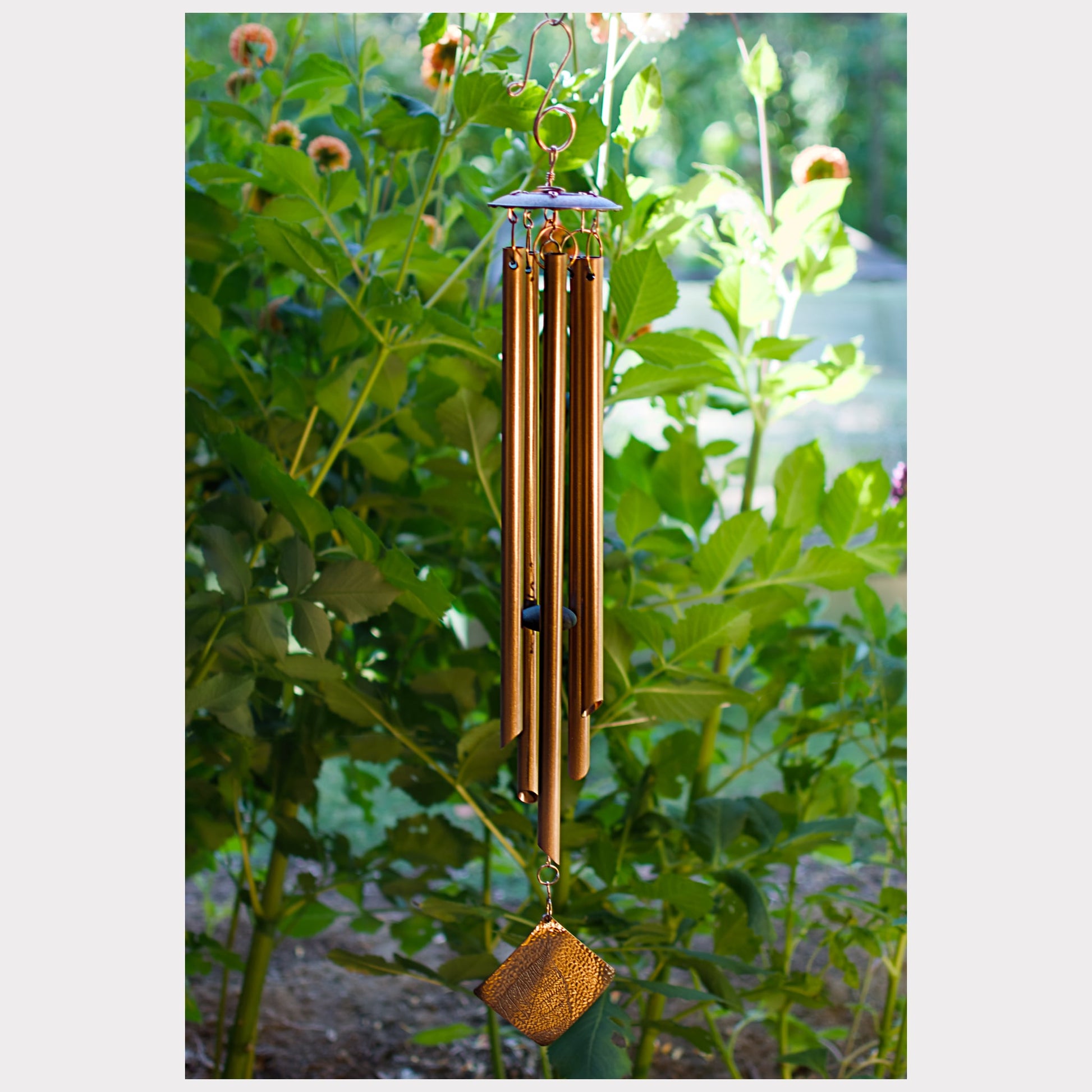Handmade all metal wind chime featuring 5 copper chimes.