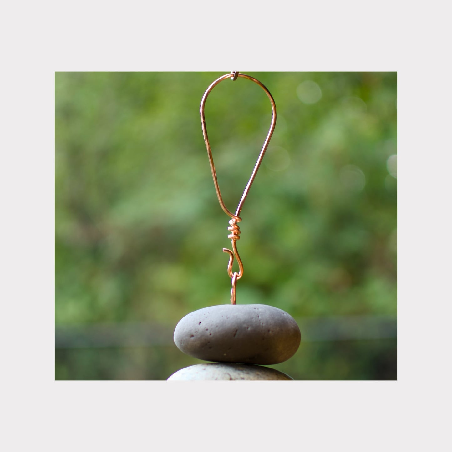 Handmade copper hanging loop for a large, heavy, wind chime.