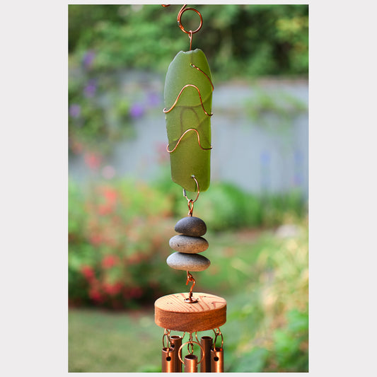 detail, glass and beach stone wind chime