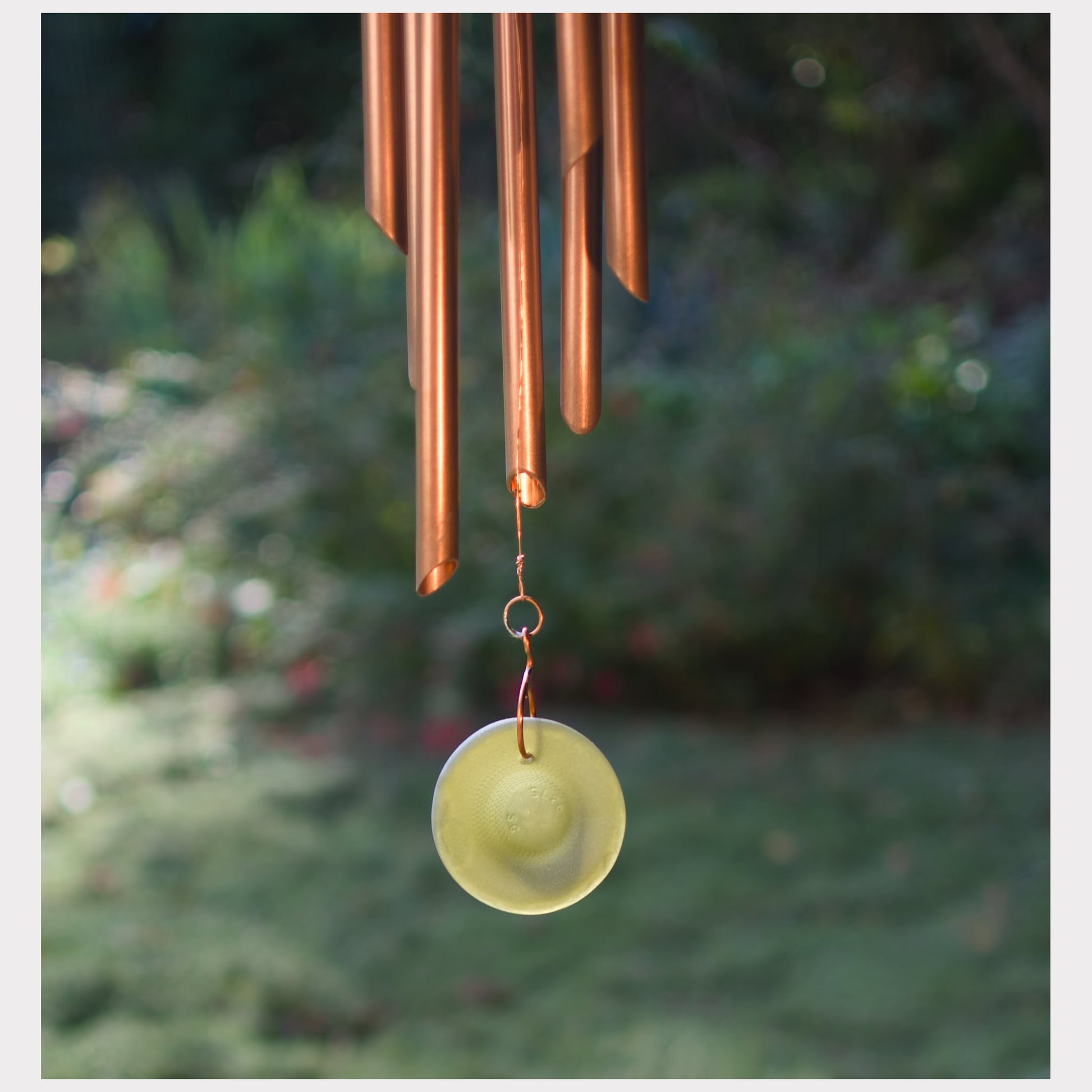 detail, sea glass windsail for a large copper wind chime