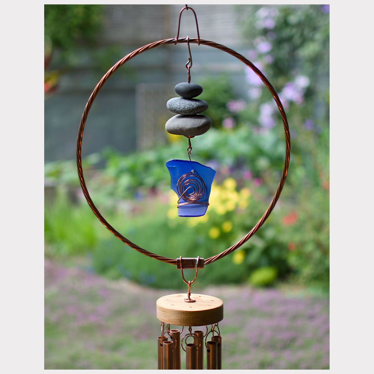 Large Wind Chime - Copper, Beach Stones, Sea Glass - Relaxing Sound ...