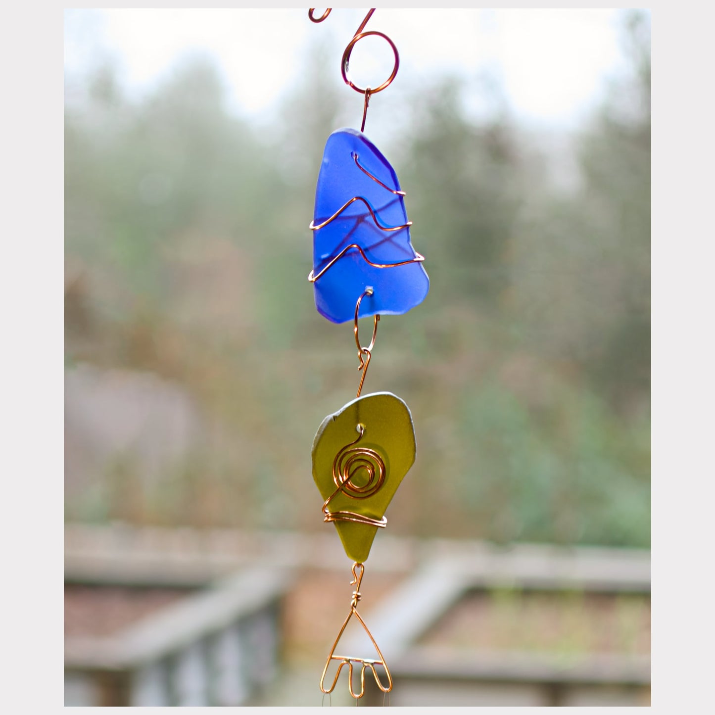 Sea Glass Suncatcher Wind Chime - Genuine Brass Chimes - Completely Handcrafted