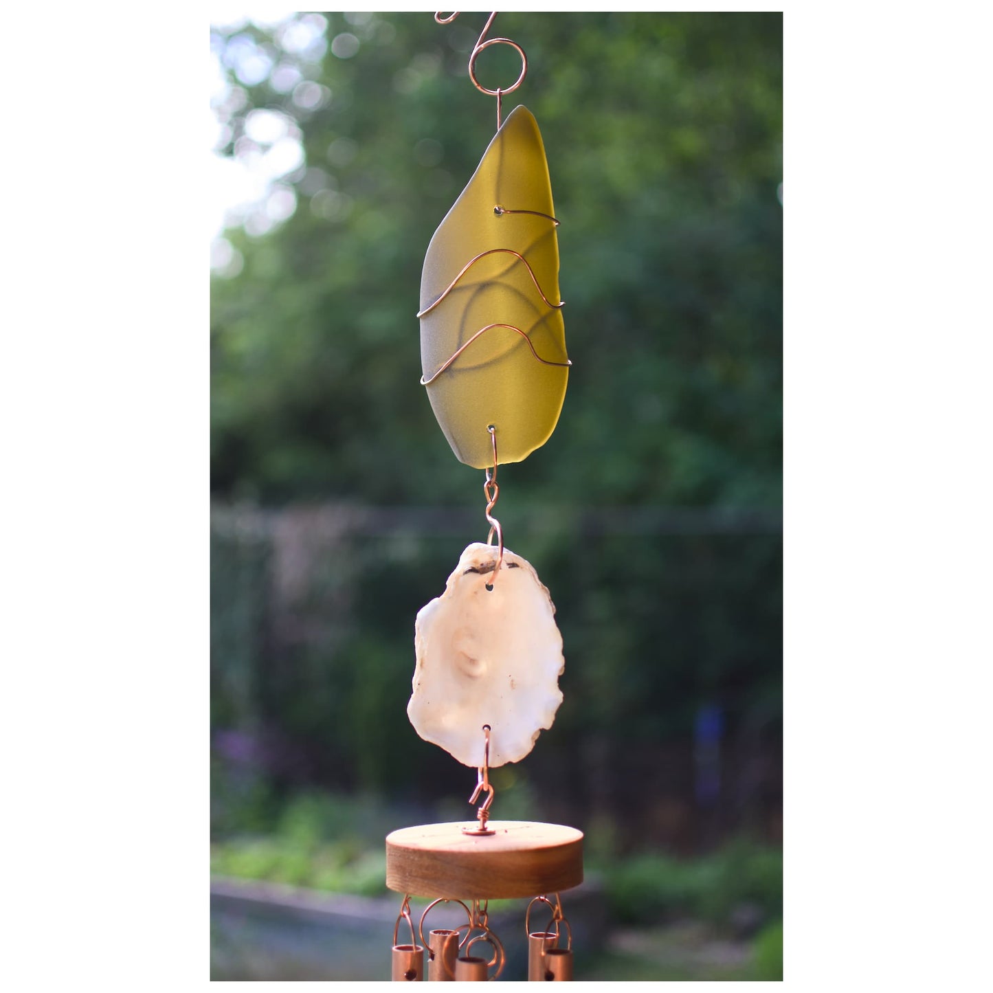 Wind Chime - Sea Glass - Oyster Shell - Copper Chimes - (5 chimes - Simple and Balanced)