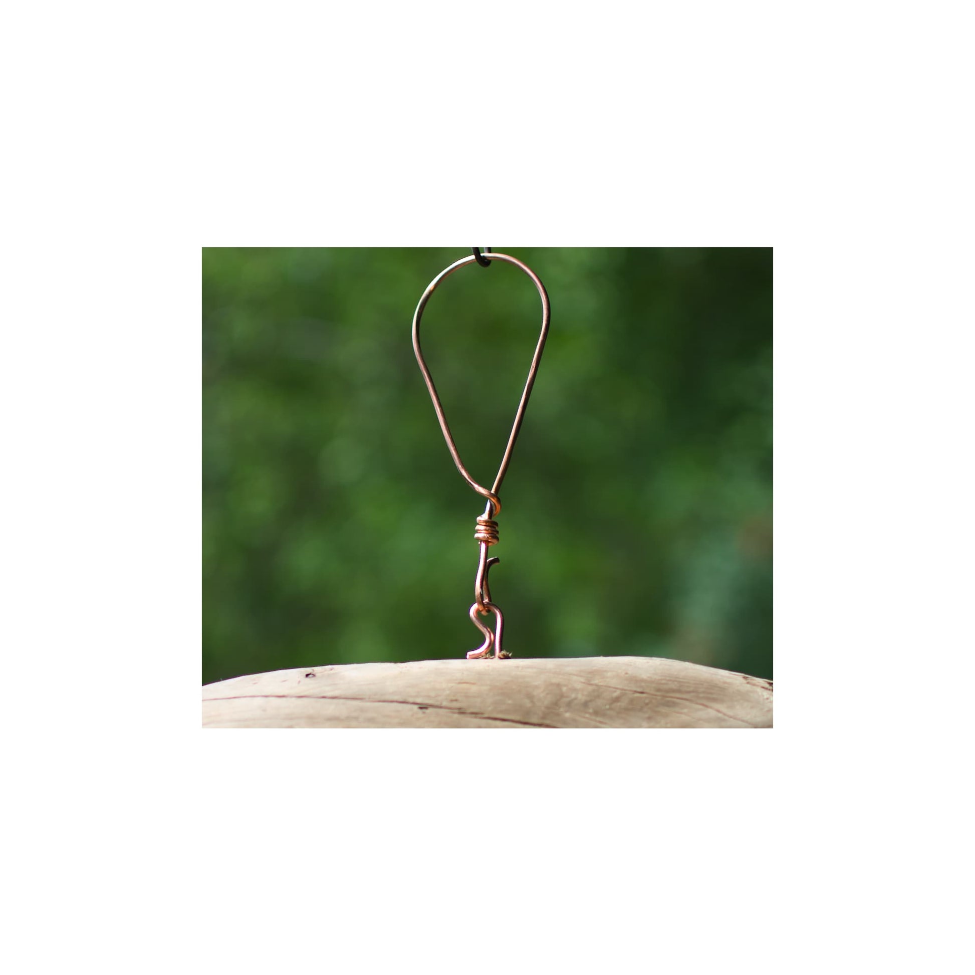 Handmade copper hanging loop for a large wind chime.