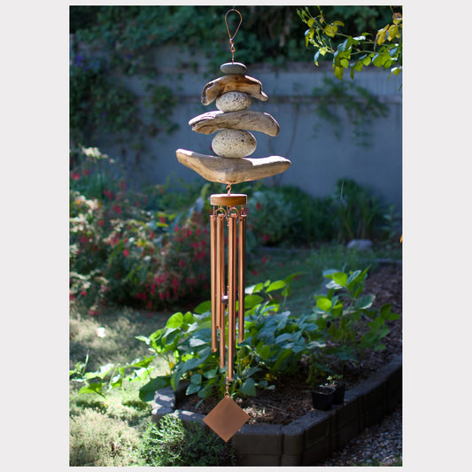 Driftwood and beach stone wind chime with 7 copper chimes.