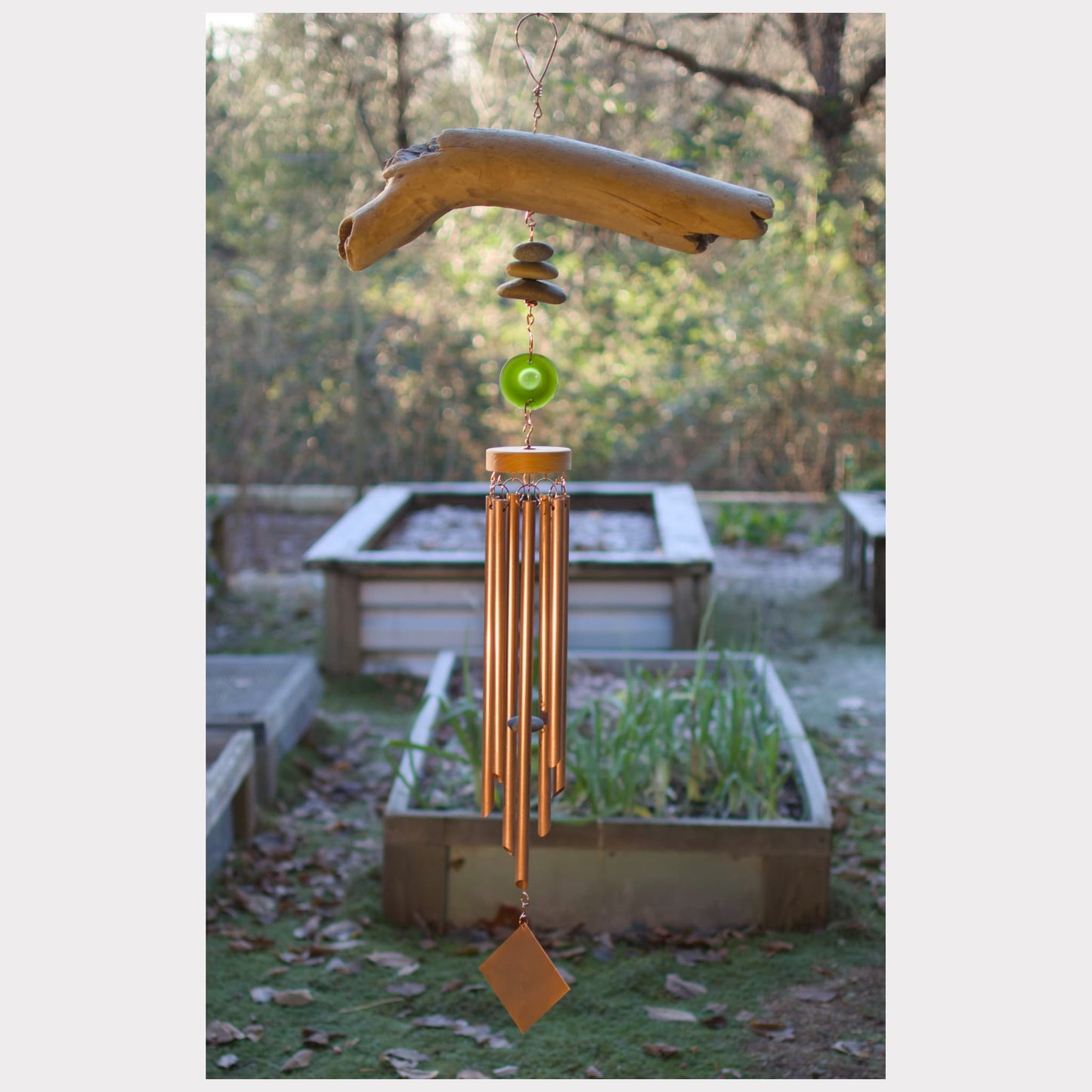 Coastal Wind Chime - Sea Glass and Beach Stone Decor - Unique Driftwood - Relaxing Sound