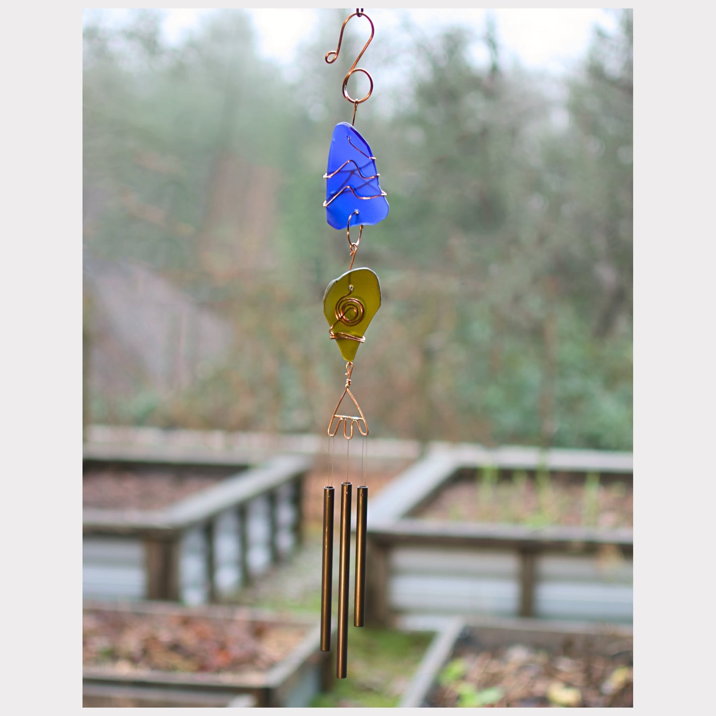 Sea Glass Suncatcher Wind Chime - Genuine Brass Chimes - Completely Handcrafted