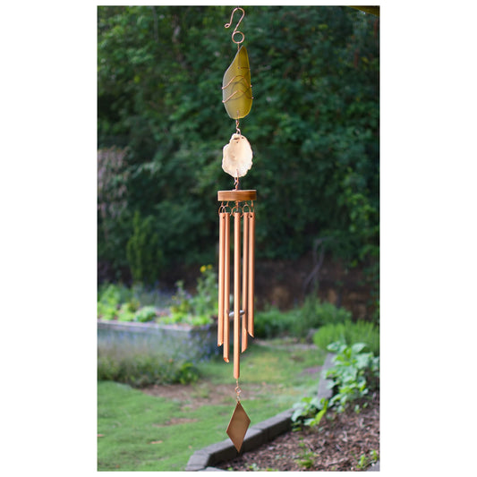 Wind Chime - Sea Glass - Oyster Shell - Copper Chimes - (5 chimes - Simple and Balanced)