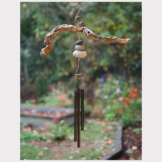 West Coast Beachcomber Wind Chime - Driftwood - Beach Stones - All Season