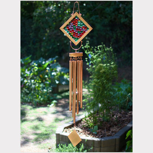 Kaleidoscope wind chime featuring colorful glass and 7 genuine copper chimes.