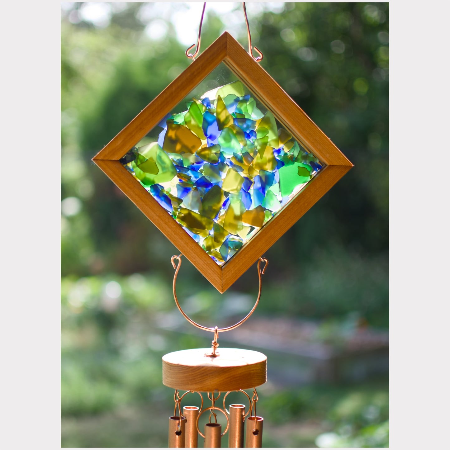 Outdoor Wind Chime - Sea Glass Kaleidoscope - Real Copper - (5 Chimes - Simple and Elegant)