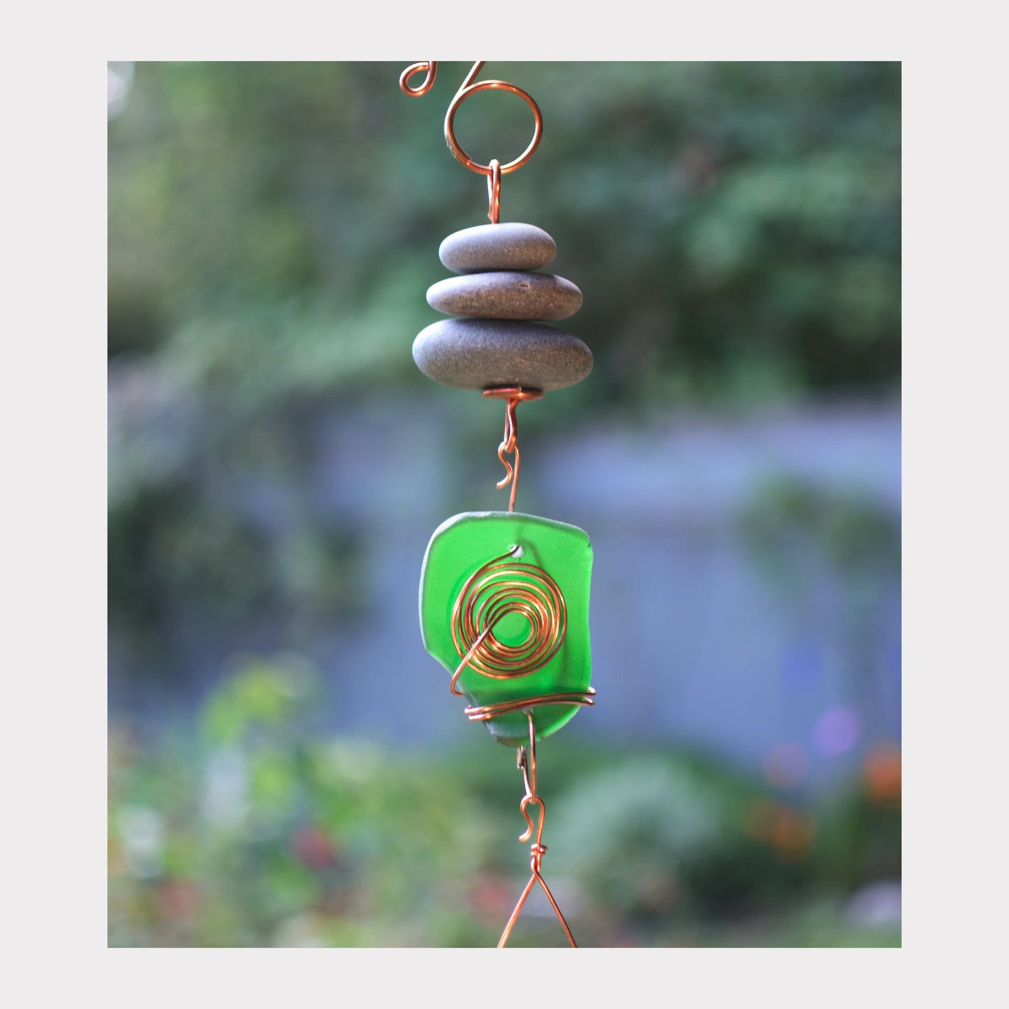 detail, beach stone and sea glass wind chime