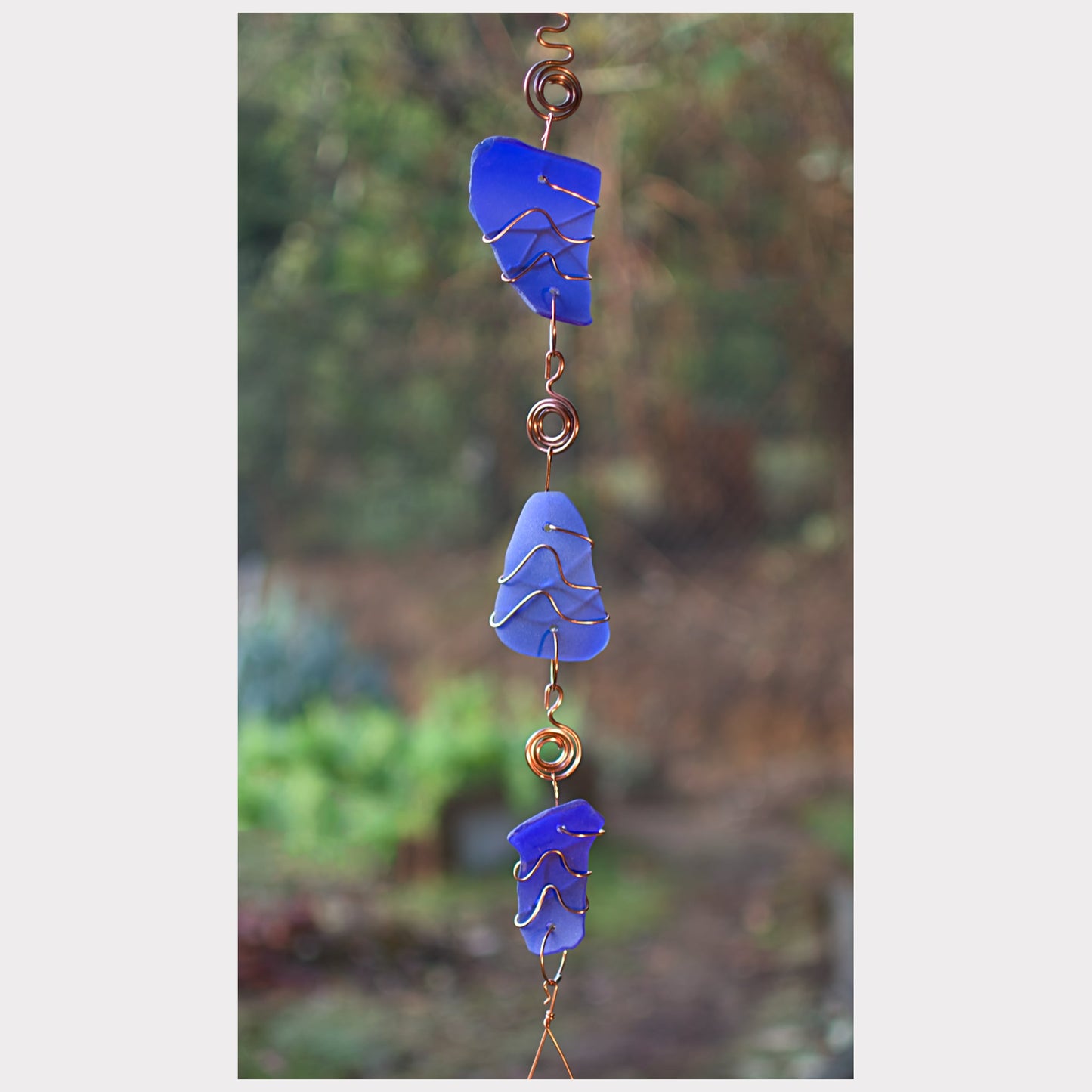 detail, cobalt blue beach glass chime