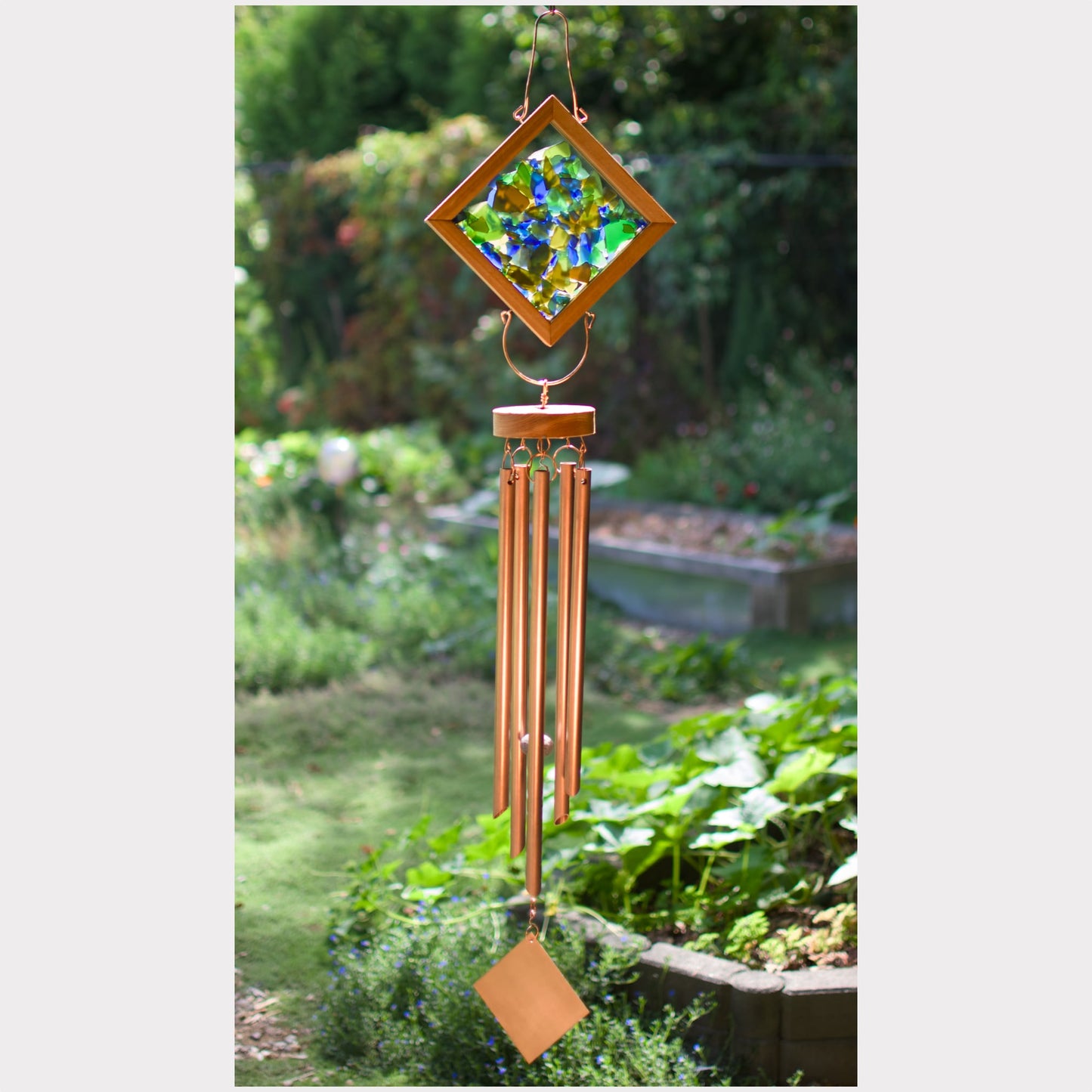 Outdoor Wind Chime - Sea Glass Kaleidoscope - Real Copper - (5 Chimes - Simple and Elegant)