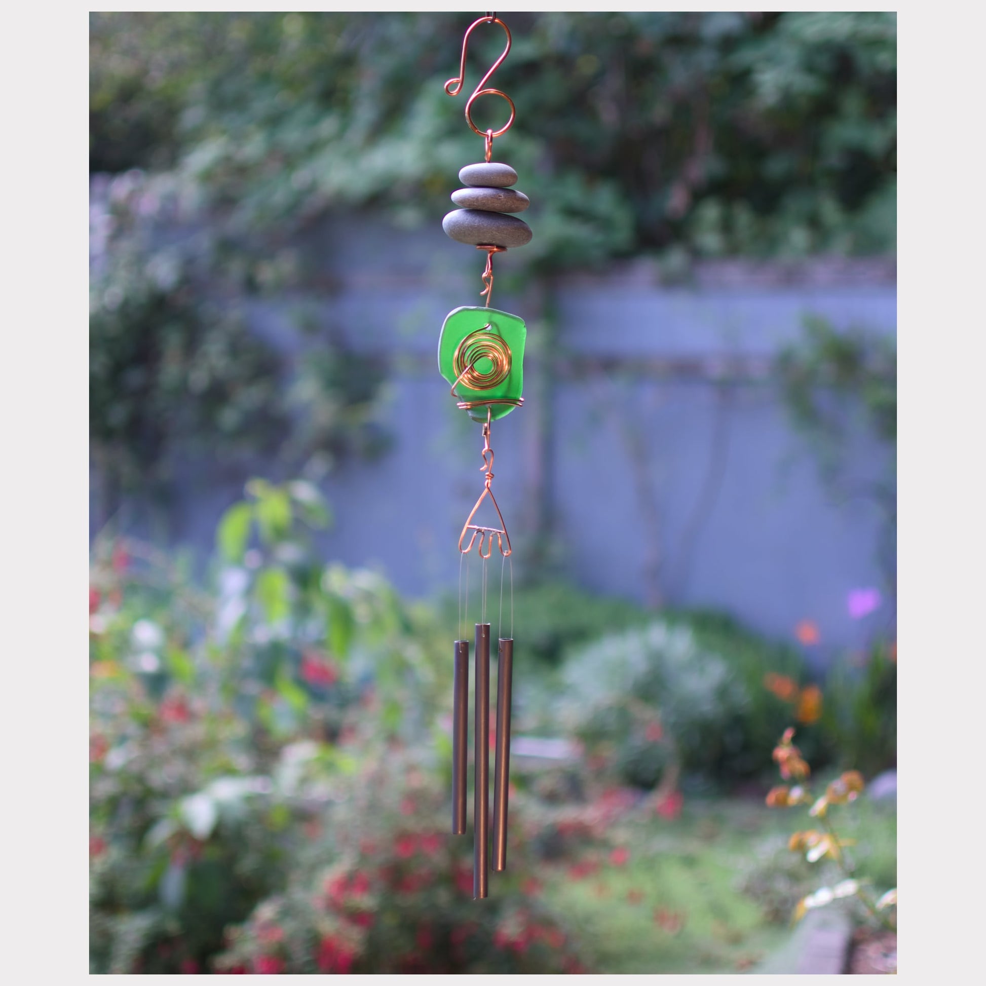 Beach stone and sea glass wind chime.