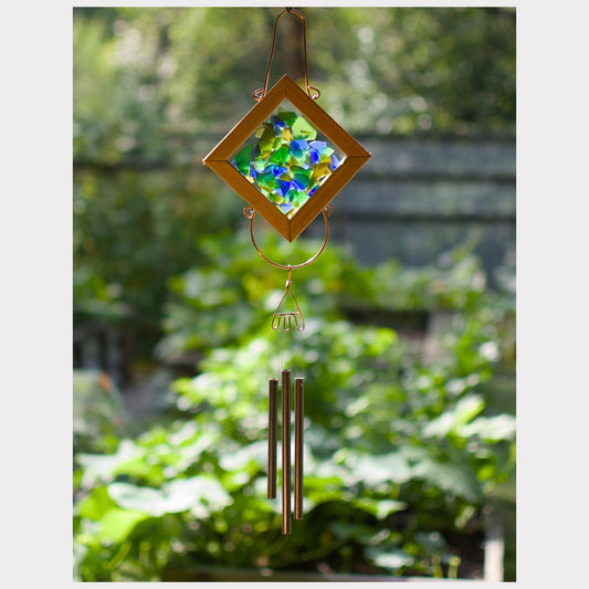 Sea Glass Kaleidoscope Wind Chime - Vibrant Colors - Outdoor Decor - Handcrafted Brass Chimes