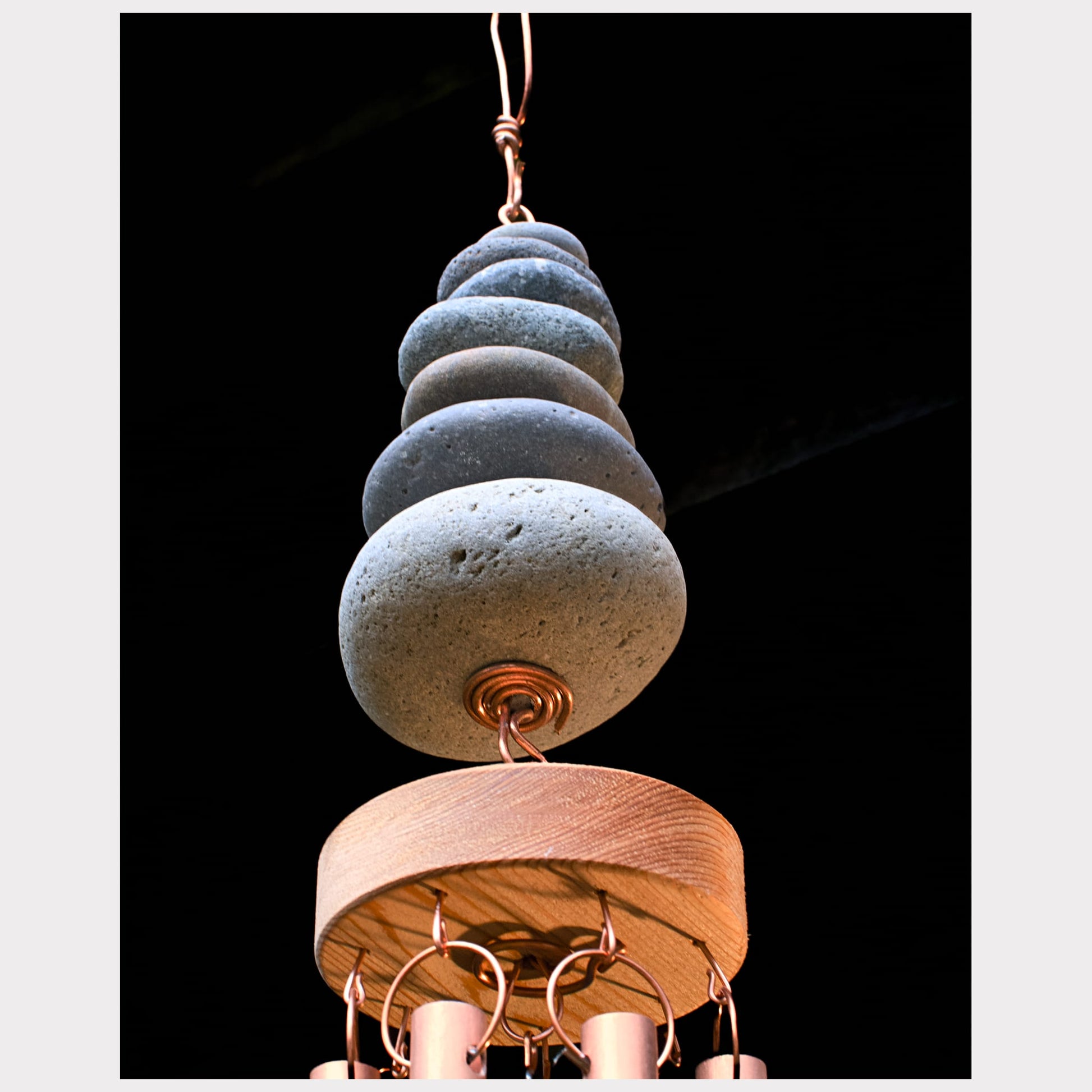 detail bottom view, zen beach stone wind chime