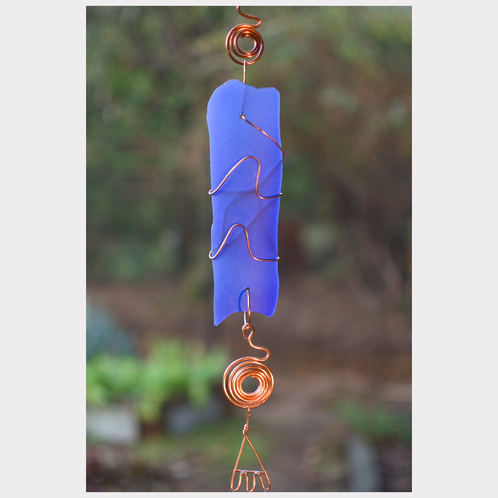 detail, blue sea glass wind chime